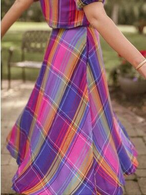 Madras Ann Taylor Multicolor Plaid Button-Front Women's Skirt 10
